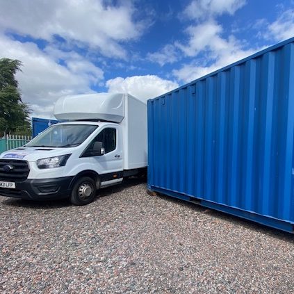 van driving onto a container storage depot