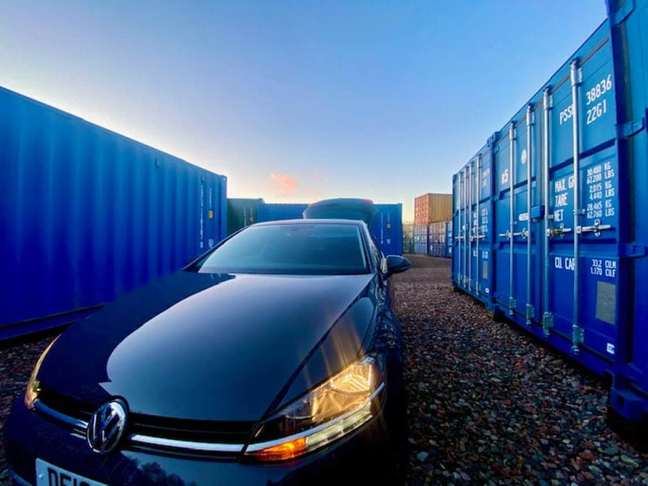 a car parked at a self storage facility