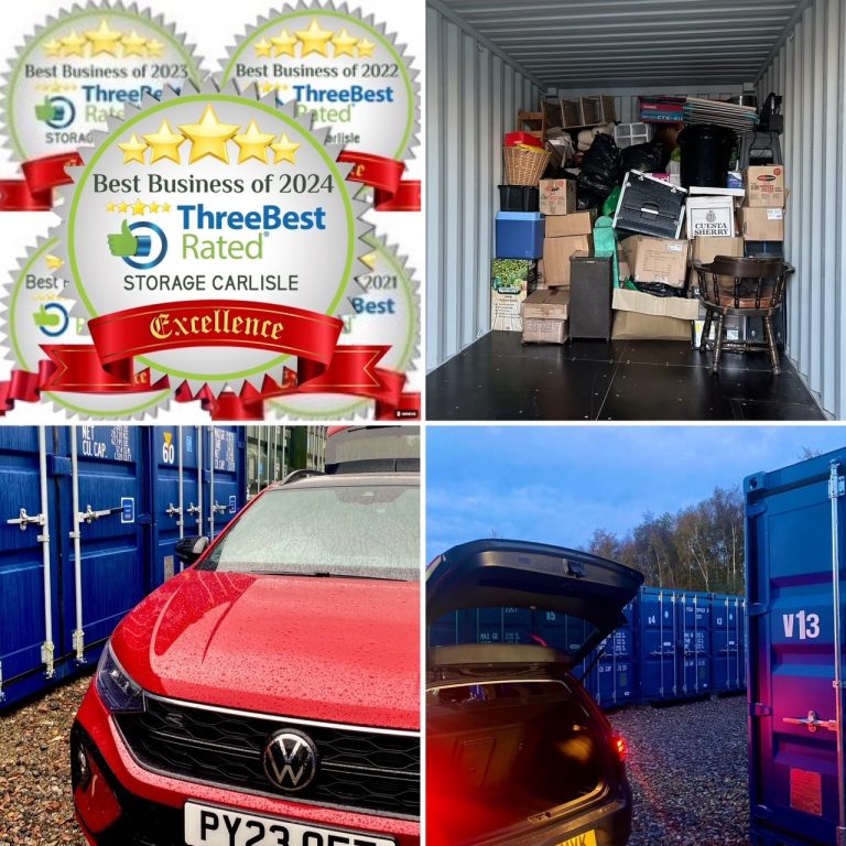 montage of cars at a storage facility