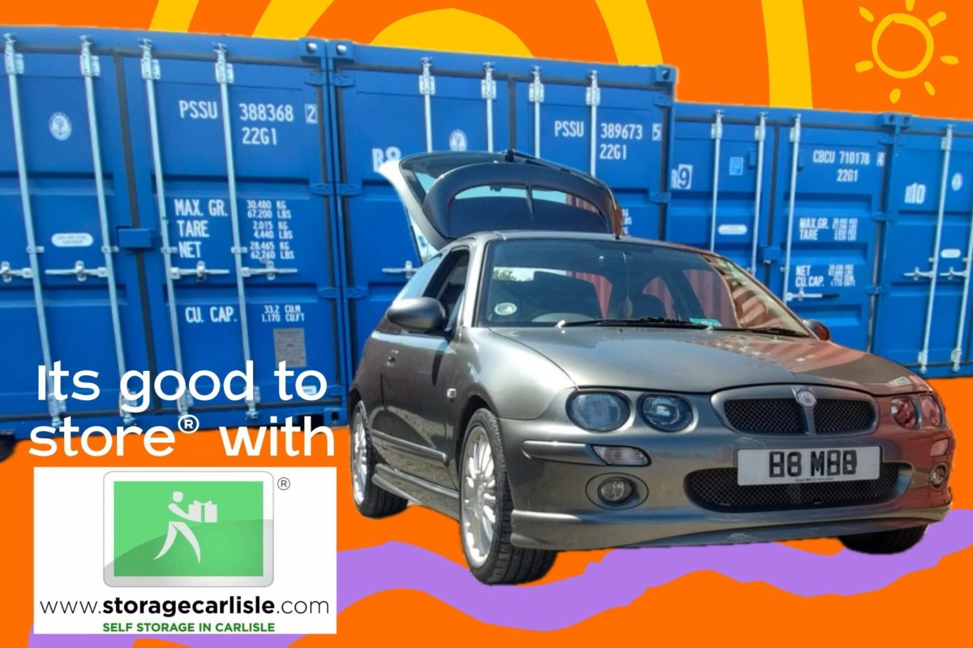 a car about to place items into a shipping container