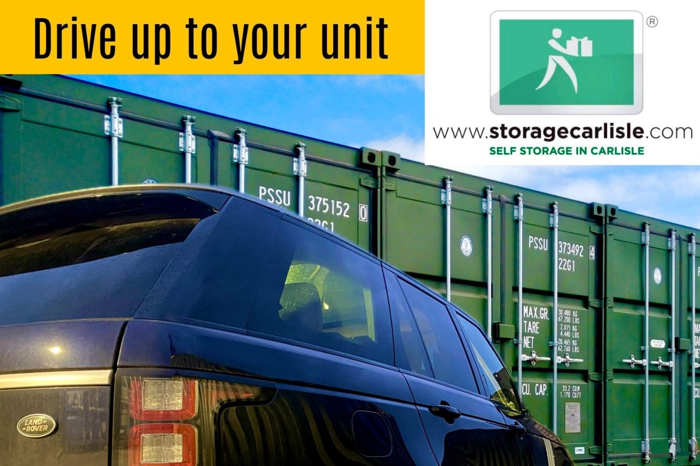 A car parked near storage containers, promoting easy access to storage units.