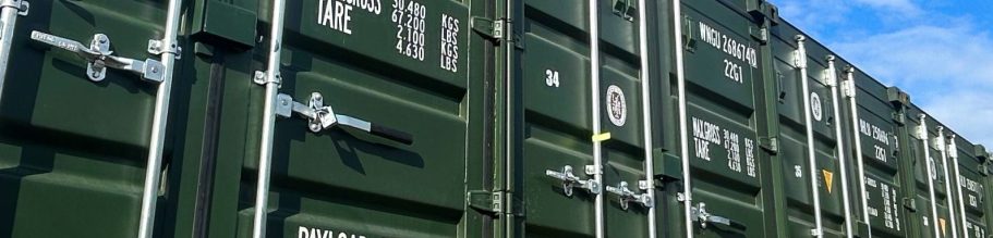 A row of neat self storage shipping containers
