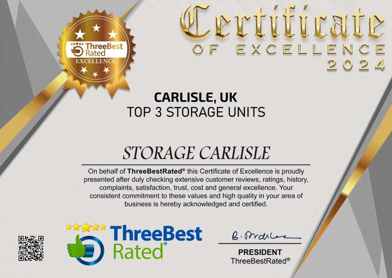 2024 self storage award certificate